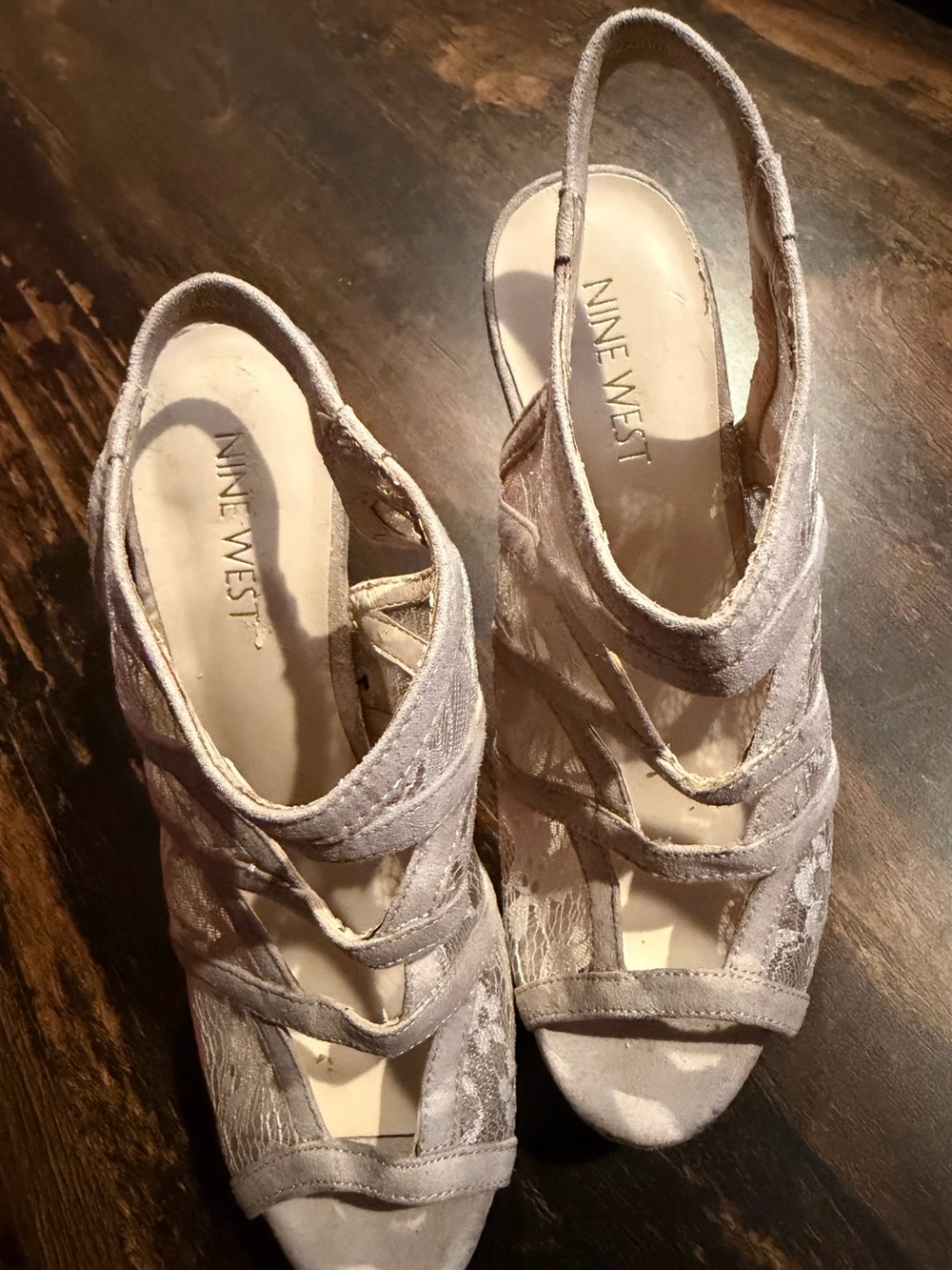 Nine West Light Taupe Lace Slingback Heels